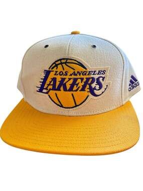 Adidas Los Angeles Lakers Snapback Hat Cream and Yellow and purple under brim